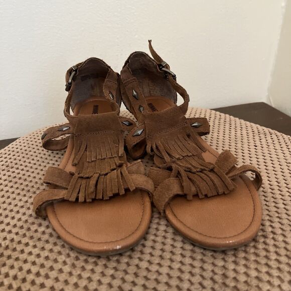 Minnetonka Merriam Leather Fringe Sandal Women's Boho Mini Wedge Size 7 - Picture 3 of 6
